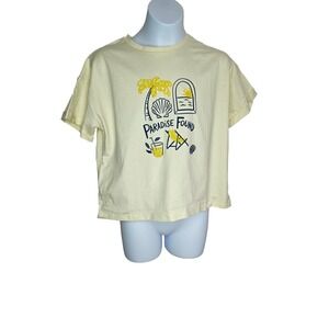 Mango Kids Girl‎ Tee 11-12 Paradise Found Yellow Graphic Shirt Summer Beach